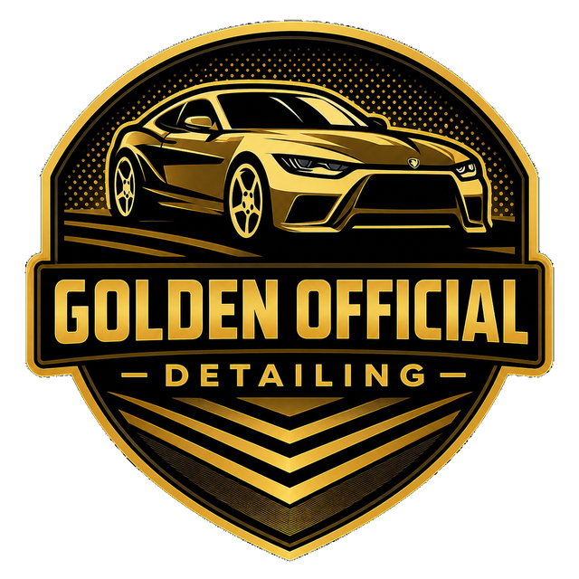 Golden Official Detailing logo: a gold sports car inside a shield